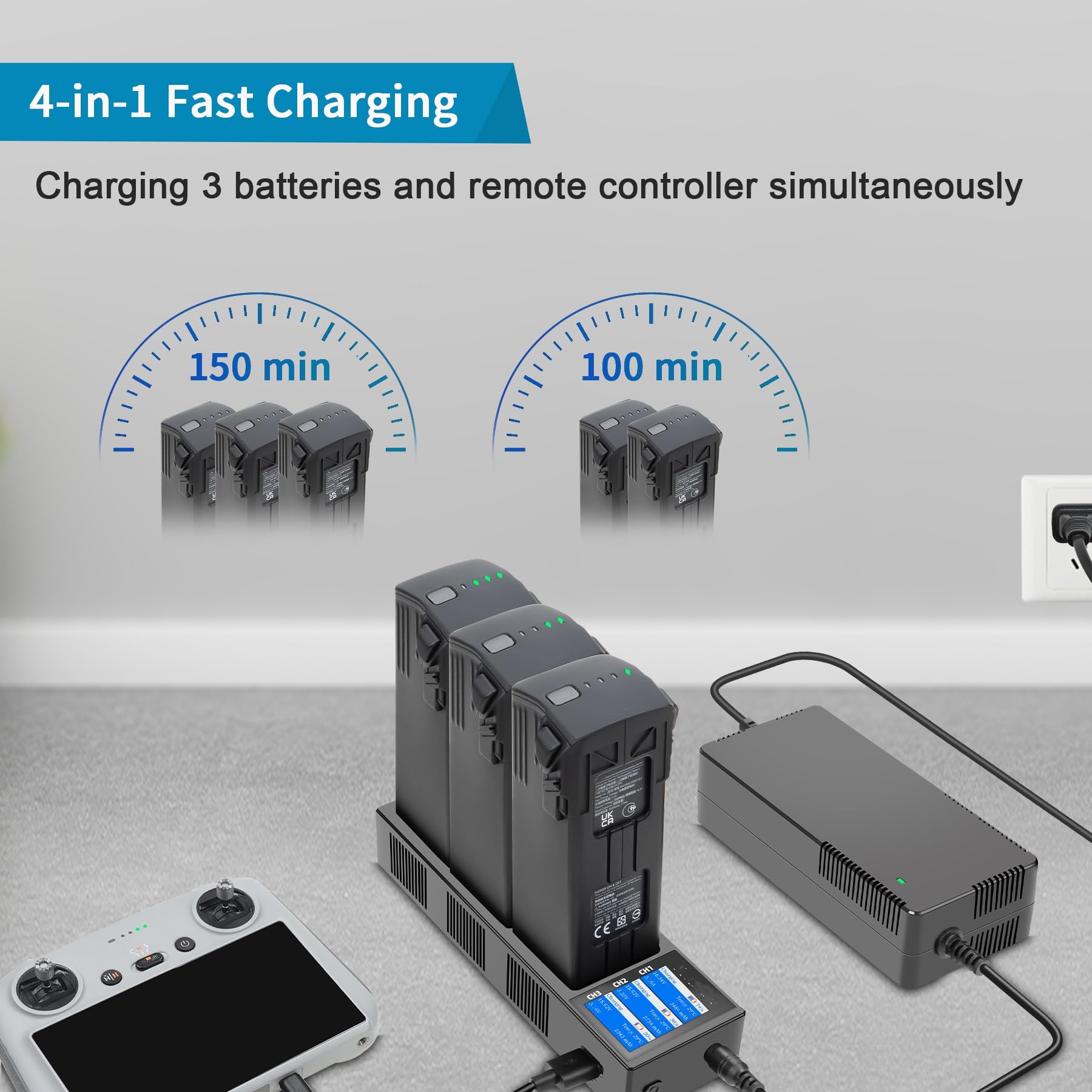 Caricabatteria compatibile per DJI Mavic 3, Hub di ricarica Caricatore USB Caricabatterie per droni Porta adattatori di ricarica Scaricatore Manutentore batteria (batterie non incluse)