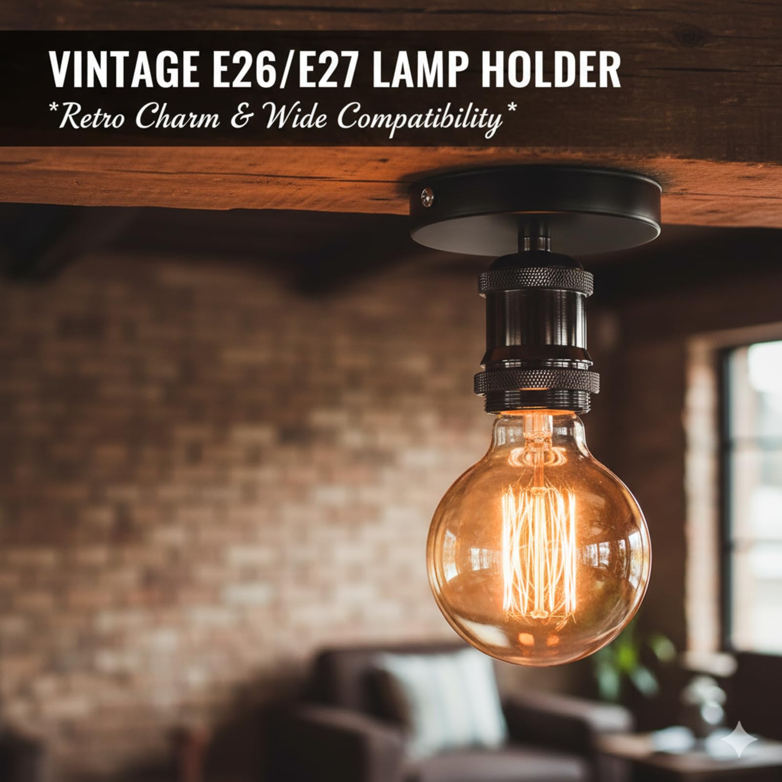 Black Industrial Lamp Socket - Retro Light Fixture -3