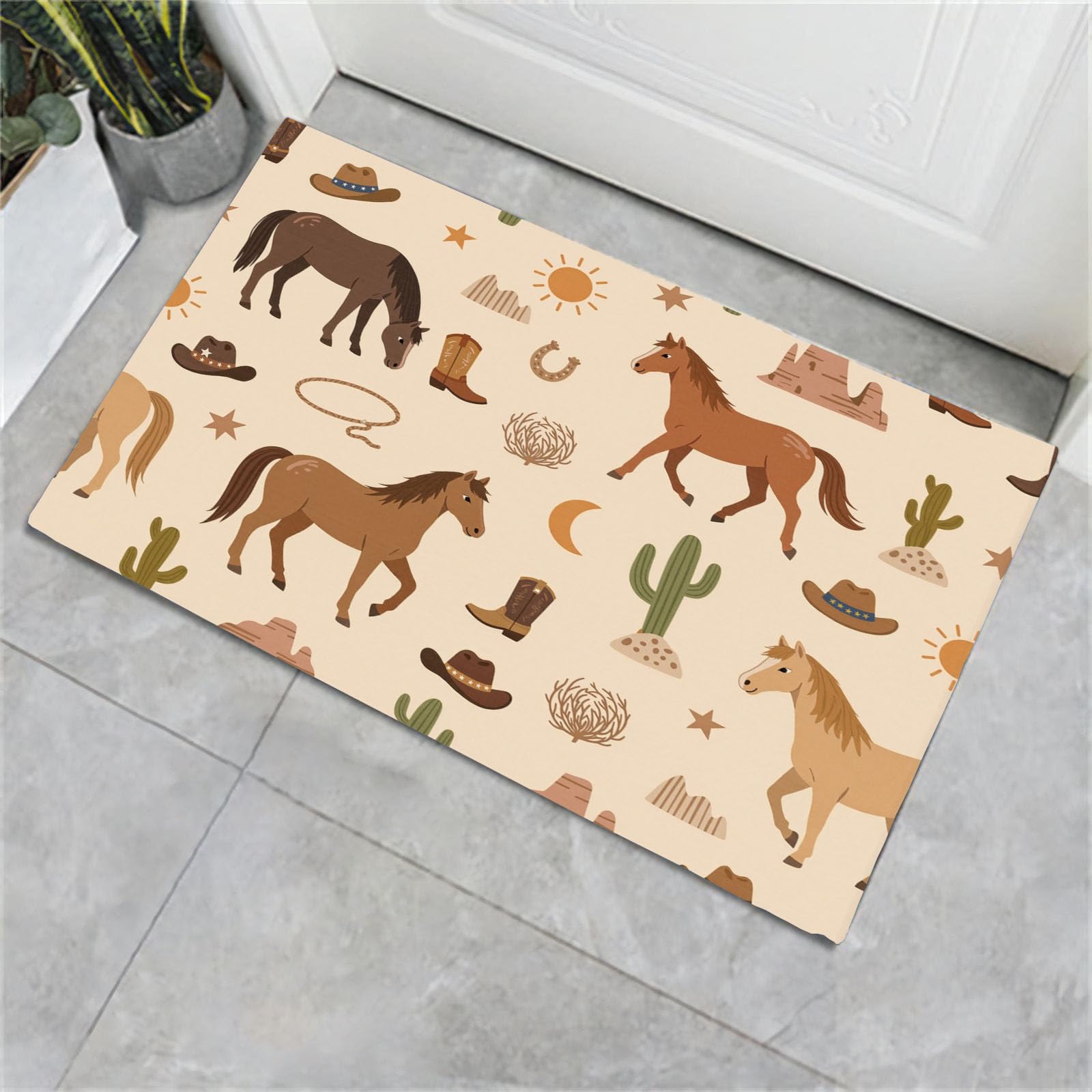 Paillasson chevaux style occidental 90x150cm parfait pour la cuisine et les retours de balade