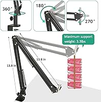 Vista 6 de Brazo de brazo de micrófono para Razer Seiren V2 X, soporte de brazo de micrófono ajustable con soporte de choque, filtro pop, abrazadera de montaje