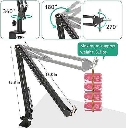 Miniatura 6 de Brazo de micrófono para Razer Seiren V2 Pro, soporte de micrófono ajustable para micrófono con soporte de choque, filtro pop, parabrisas de espuma,
