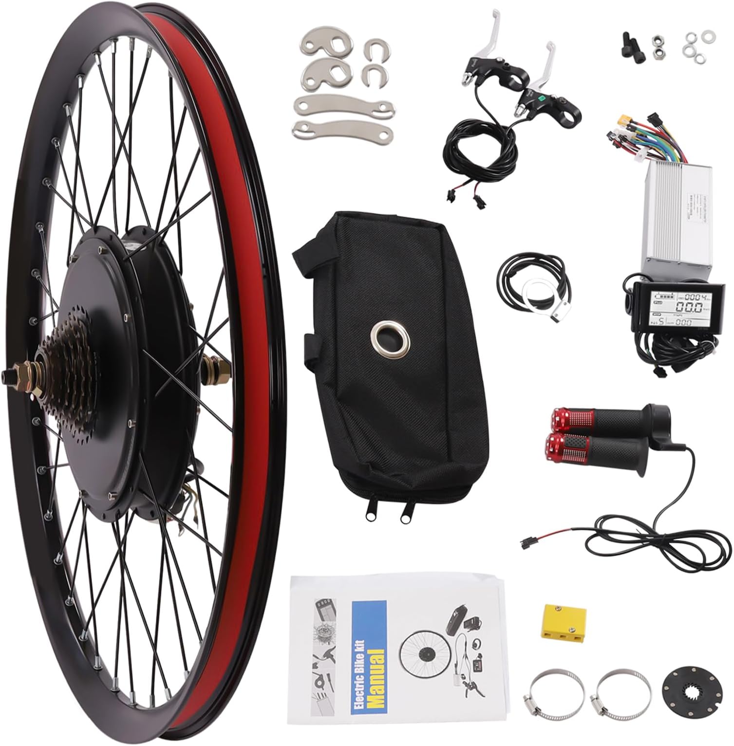 Electric Bicycle Kit, 72V 2000W E-Bike Rear Wheel Hub Motor with Mutifunction LCD Display & Pedal Assistant Sensor, 60N.M 7-Speed Flywheel E-Bike Conversion Set US Stock