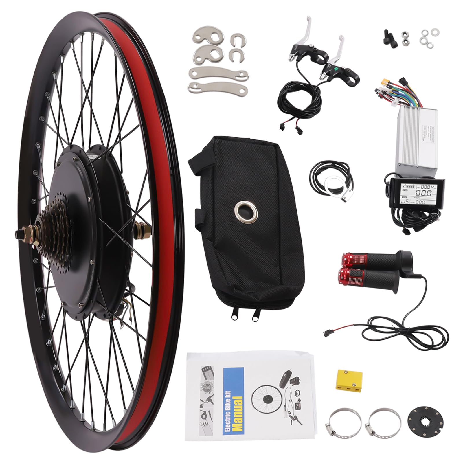 Electric Bicycle Kit, 72V 2000W E-Bike Rear Wheel Hub Motor with Mutifunction LCD Display & Pedal Assistant Sensor, 60N.M 7-Speed Flywheel E-Bike Conversion Set US Stock