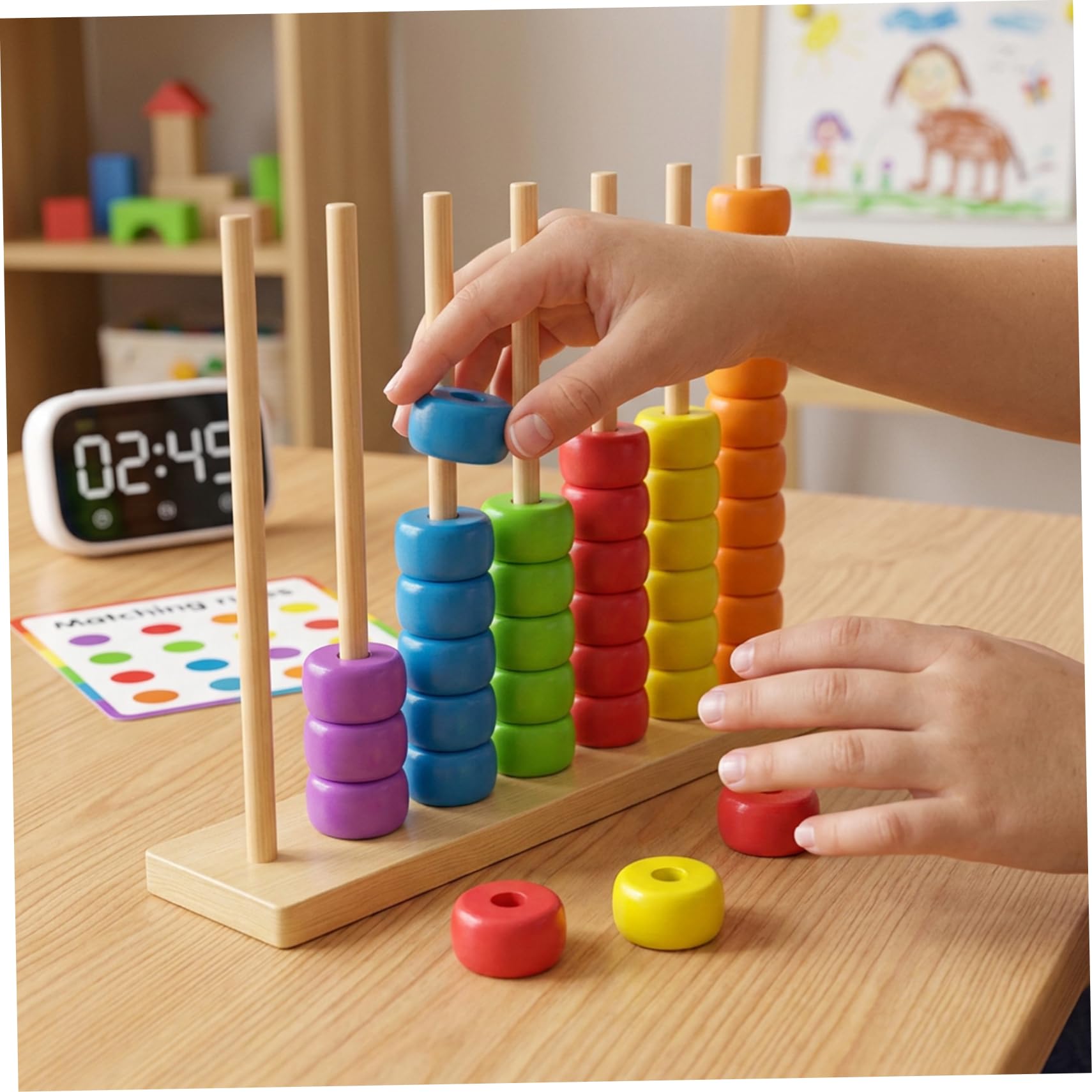 Farbsortierspielzeug, 2-teiliges Stapelspielzeug aus Holz für Kleinkinder, Montessori-Lernspielzeug für Erkennung, Feinmotorik und Logik – Sortieren und Stapeln
