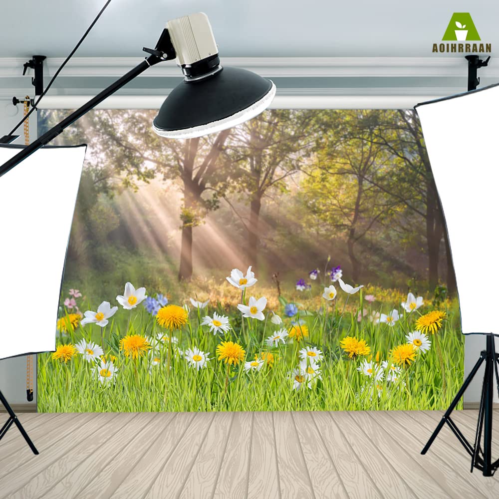 Aoihrraan 3,5x2,5m Spring Scenery Backdrop Flowers Green Grass Sunshine Forest Nature Landscape Photography Background Baby Shower Outdoor Party Decor Children Adults Portrait Photo Studio Props - Image 4