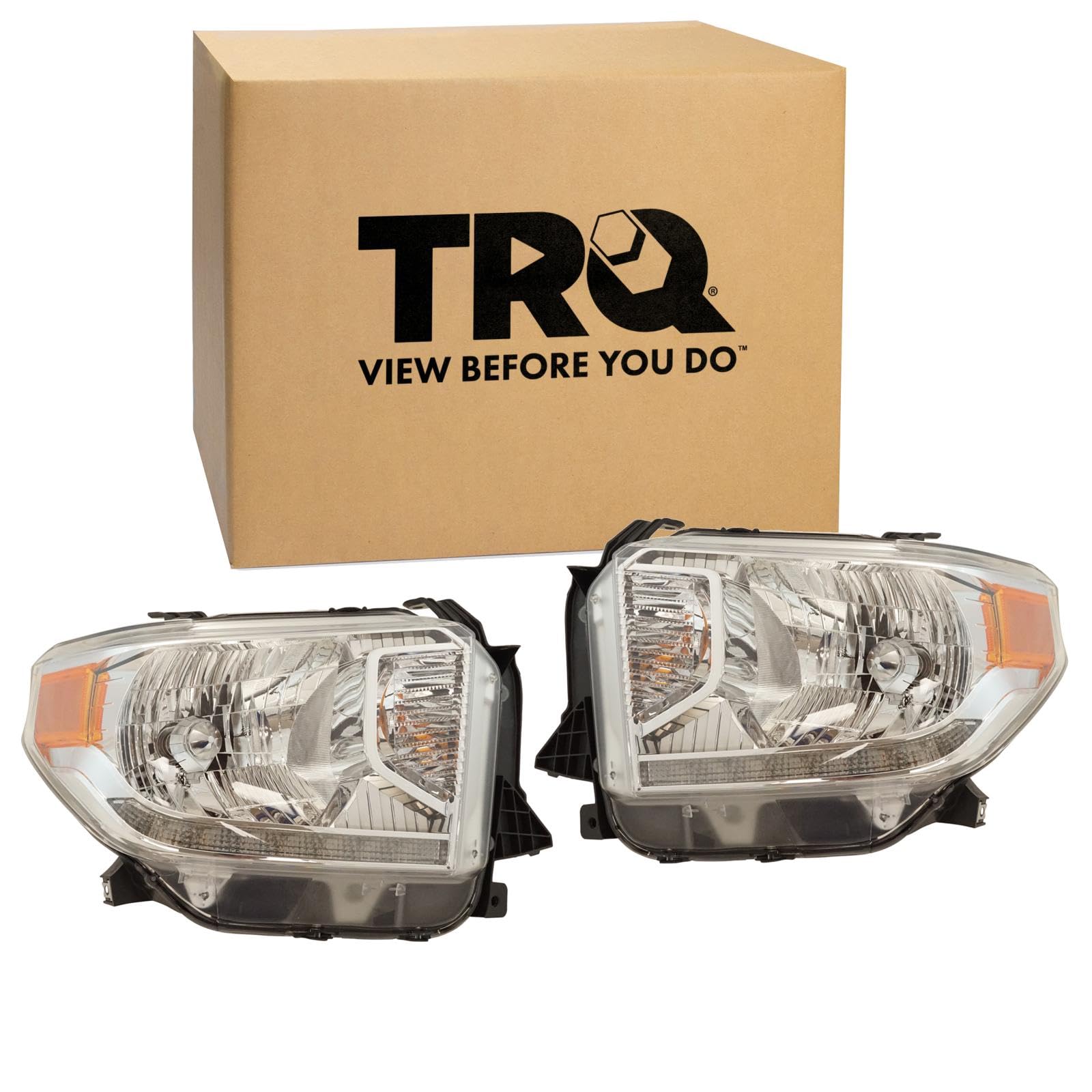 TRQ 2 Piece Headlight Assembly Set Driver &amp; Passenger Side Compatible with Toyota Tundra 2014-2017 With Automatic Leveling Headlights With LED TO2502220 TO2503220 811100C100 811500C100