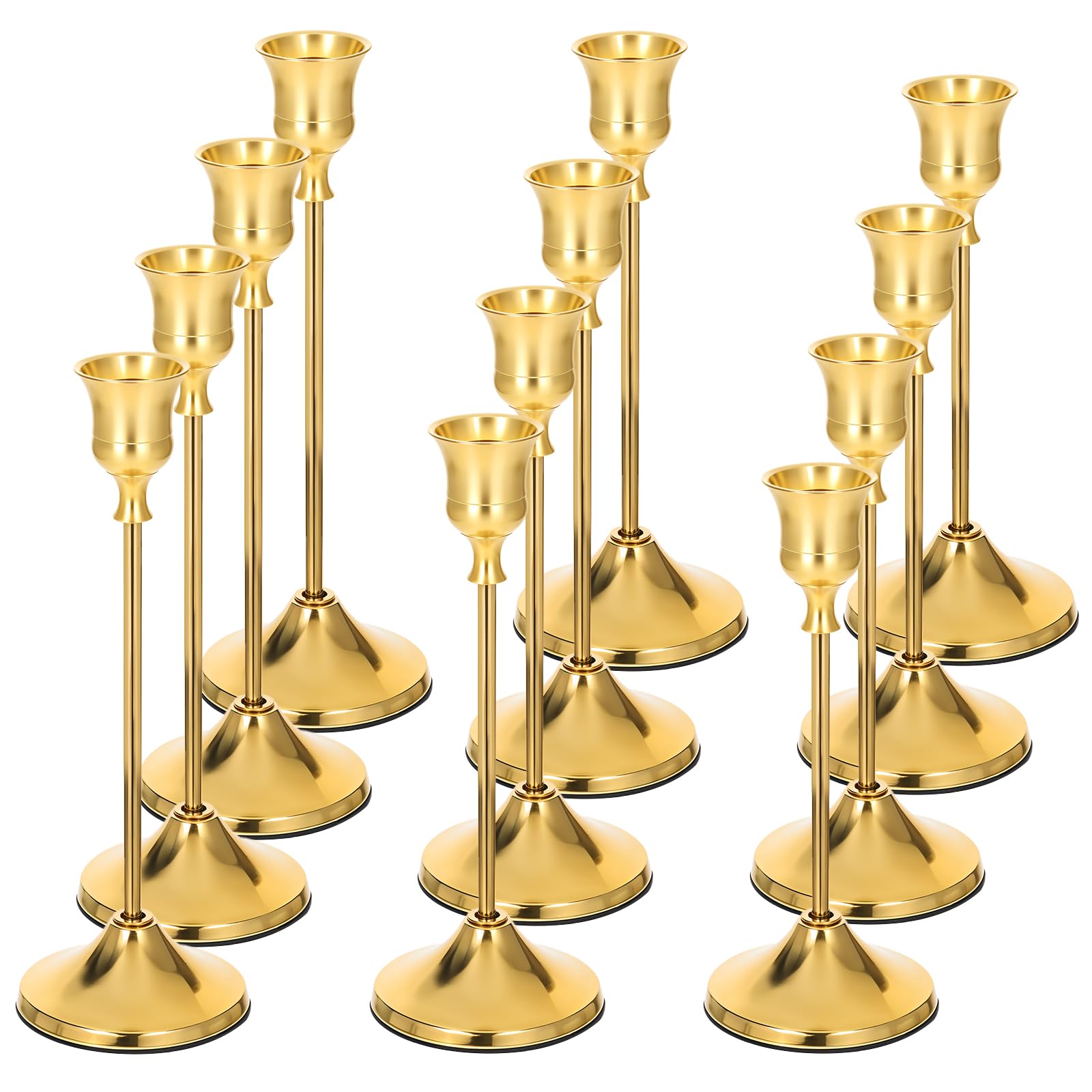 Photo 1 of 12 Pcs Candlestick Holders Taper Candle Holders, Metal Tall Candlestick Holder Golden Candle Stick Holder for Pillar Candles, Candlesticks for Party Fireplace Wedding Dining Table Halloween Decoration