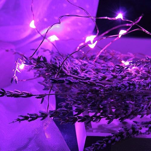 Miniatura 5 de Paquete de 16 luces de hadas con pilas, 30 luces LED de alambre de cobre de 10.2 pies (luces de hadas moradas)