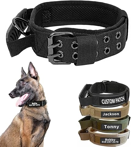 Collar táctico para perros de tamaño mediano y grande, collar militar personalizado para entrenamiento militar con nombre y número de teléfono (estilo B)