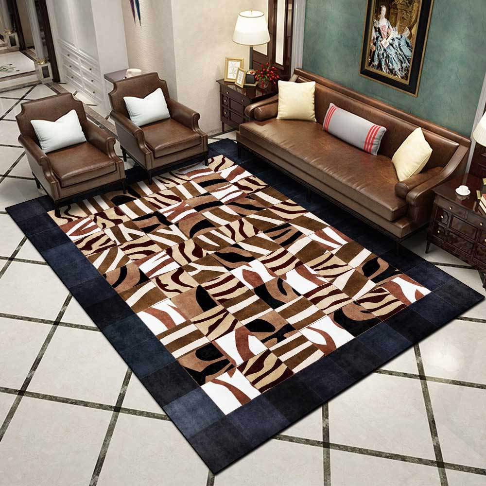 Tapis 120x180 cm noir et marron doux lavable pour salon et chambre