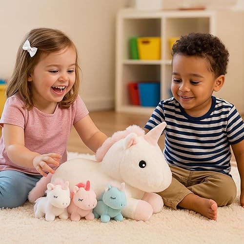 Miniatura 2 de Juguetes de unicornio para niñas de 1, 2, 3, 4, 5, 6, 7, 8 años, animal de peluche para mamá con 3 bebés unicornios en su barriga, juego de juguetes