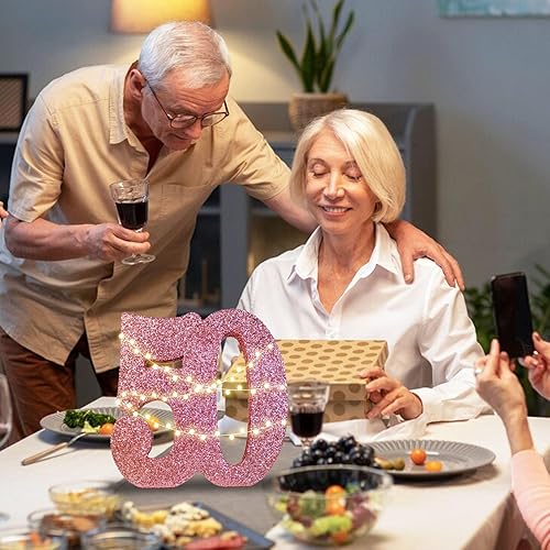 Miniatura 4 de Decoración de cumpleaños número 50 con purpurina de oro rosa 50, decoración de 50 aniversario, decoración de mesa número 50 (oro rosa 50)