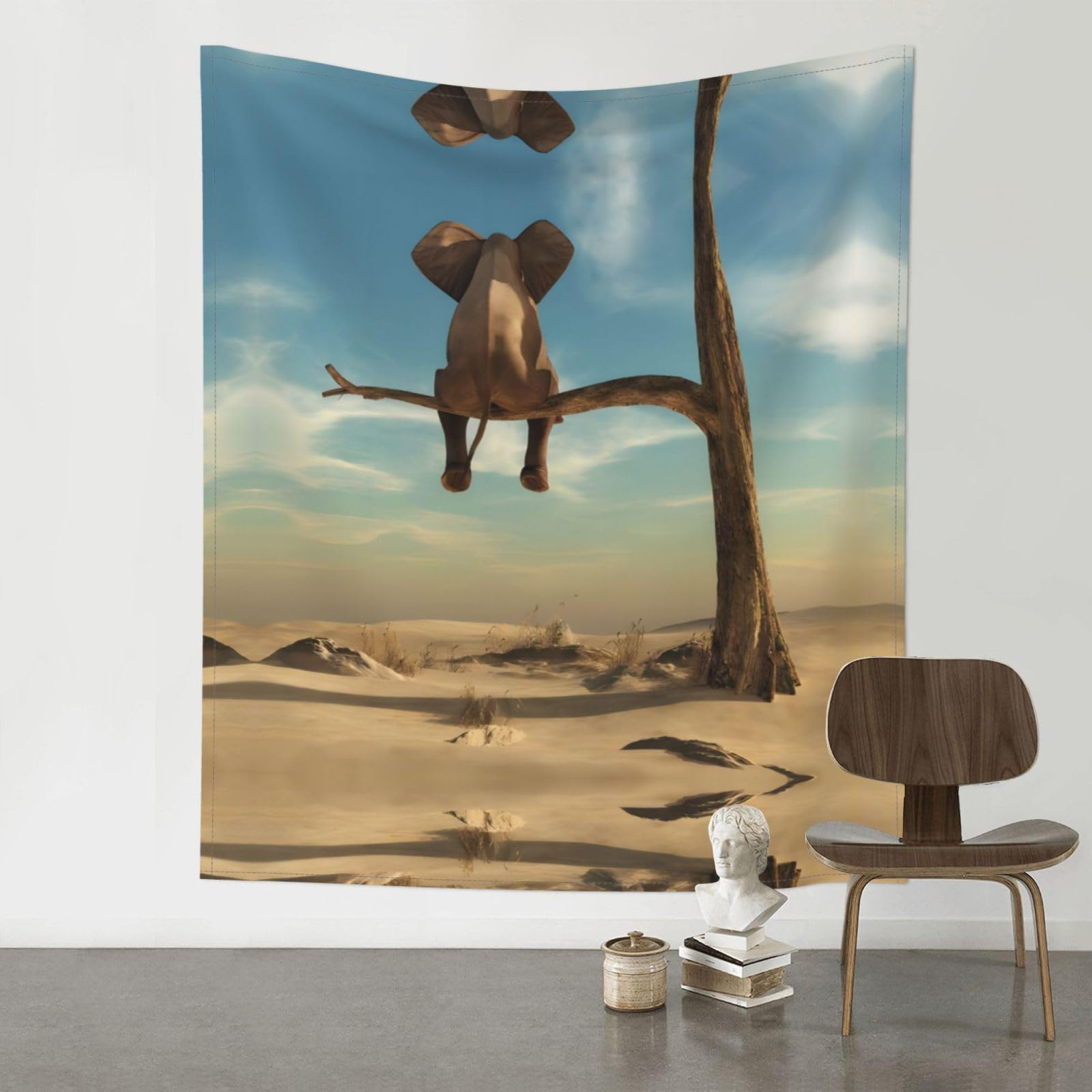 WHJSSF Resting Elephant Prints 60x51in Wall Tapestry Bohemian Throw Blanket Dorm Decor Beach Picnic Cover