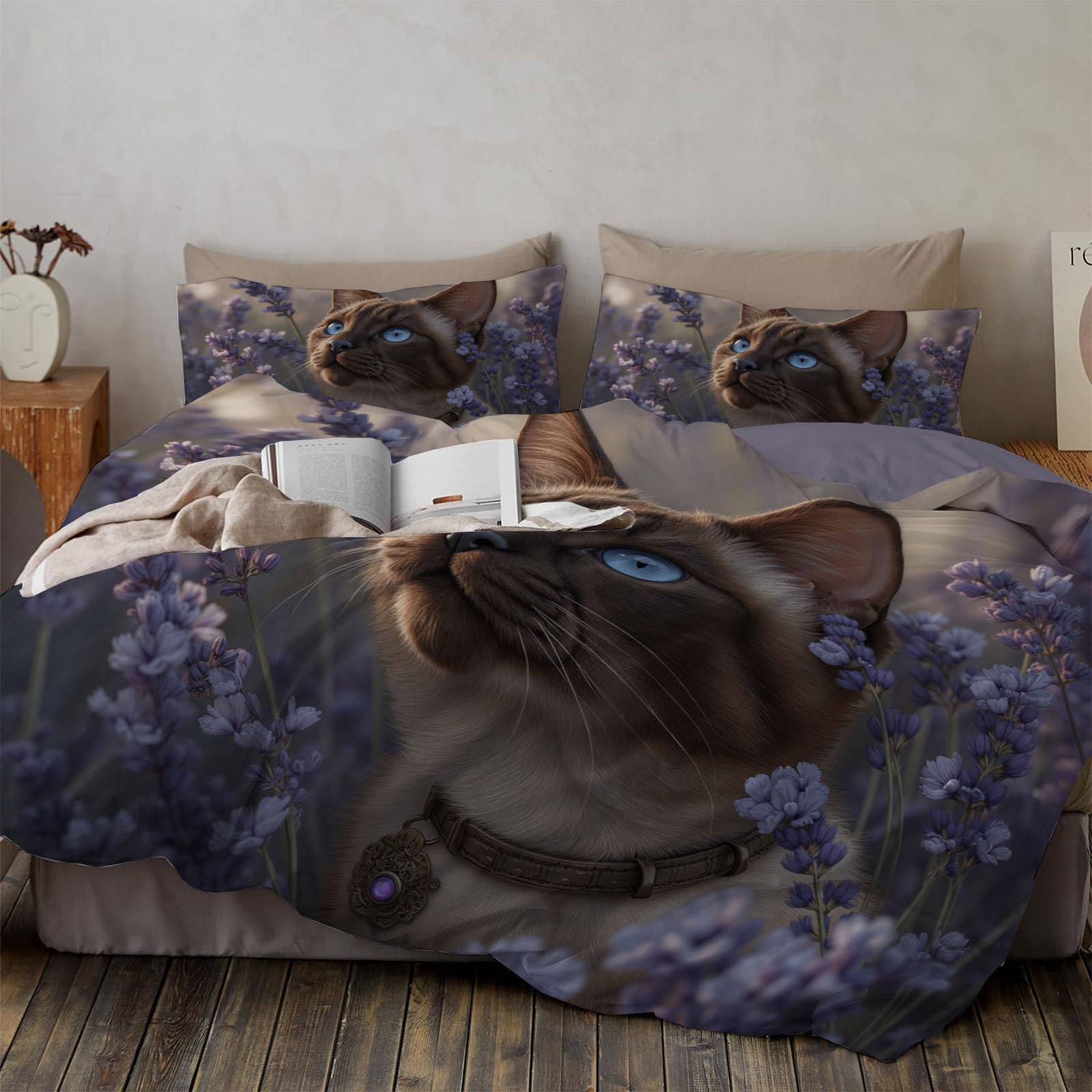 Parure de lit chat contre les allergies, housse de couette 220x240cm avec zip pratique