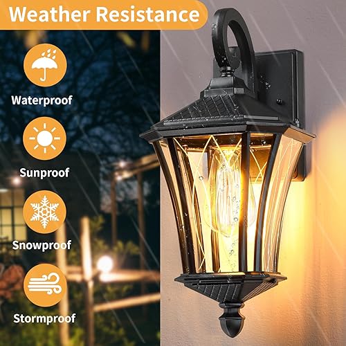 Miniatura 3 de YSN Luces de Pared Grandes para Exteriores de 16'', Paquete de 2, Apliques de Iluminación Exterior Negros, Luces de Pared para Exteriores, Luces