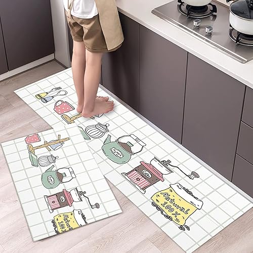Miniatura 5 de Juego de 2 tapetes de cocina antifatiga, antideslizantes, impermeables, para cocina, tapetes acolchados y cómodos, 16 x 24 pulgadas + 16 x 47