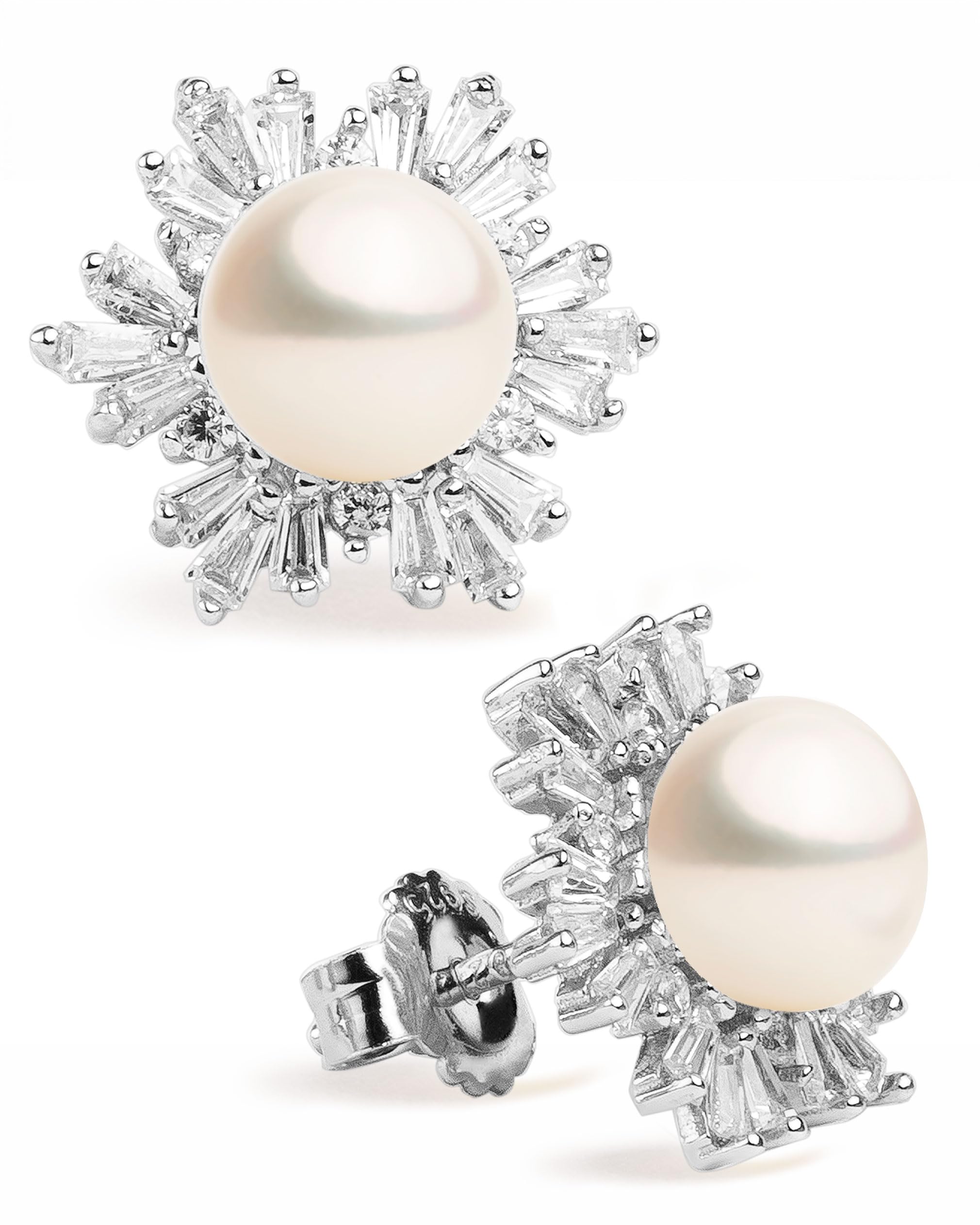 SECRET & YOU Orecchini Donna Perle Coltivate d'Acqua Dolce a Bottone e Zirconi | Argento 925 Rodiato