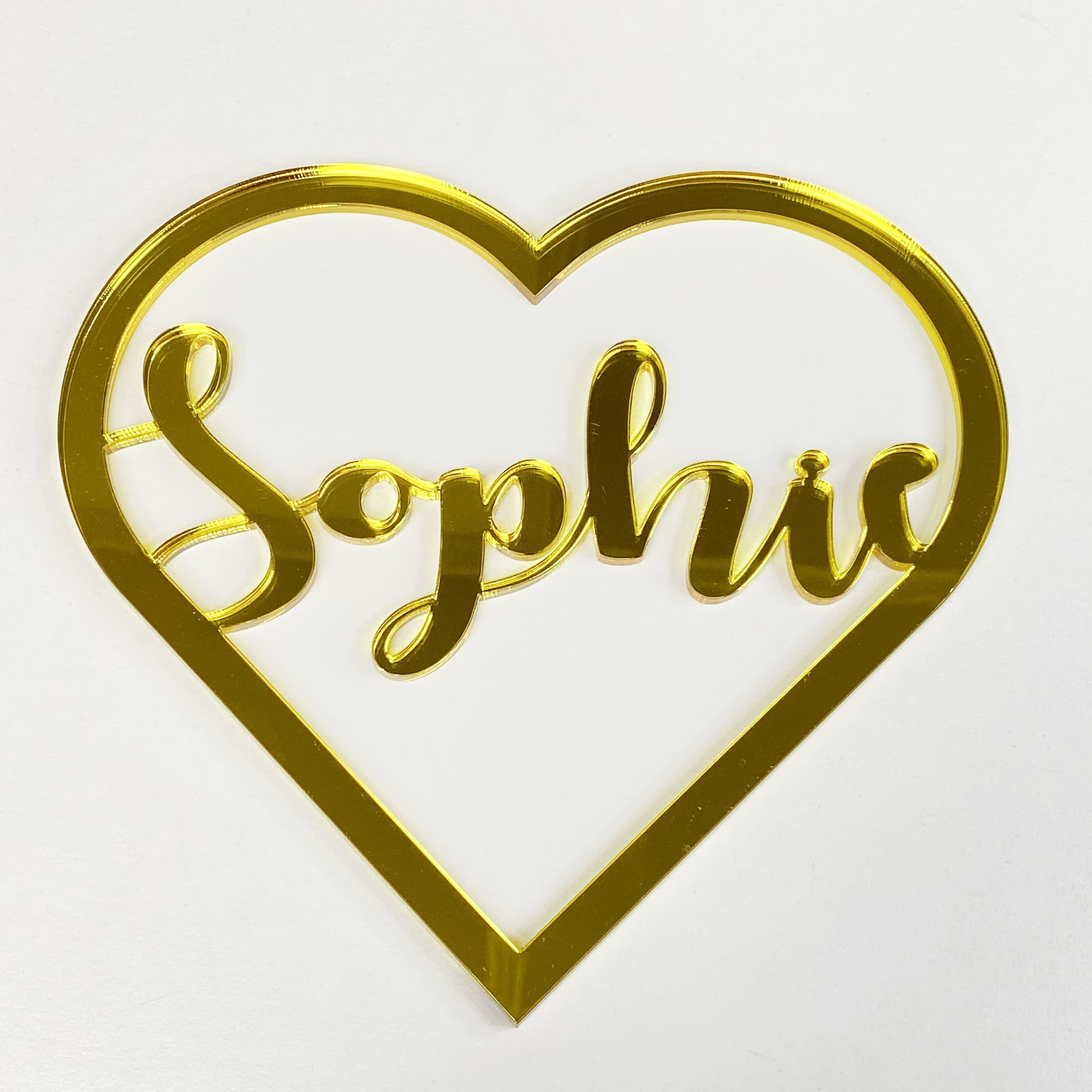 Personalised Any Name Text Wooden Colour Hoop Acrylic Mirror Floral Wedding Wreath Hanging Door Sign Wall Decoration Plaque Heart (Yellow Mirror, 25)