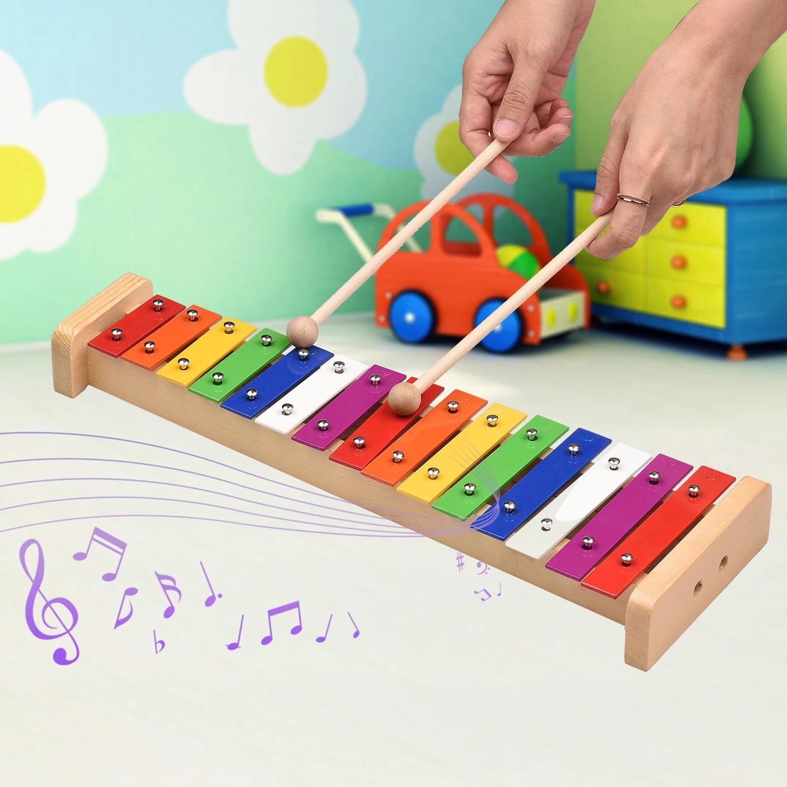 Glockenspiel Strumento a percussione xilofono glockenspiel a 15 note Base in legno Aste in alluminio colorate e resistenti