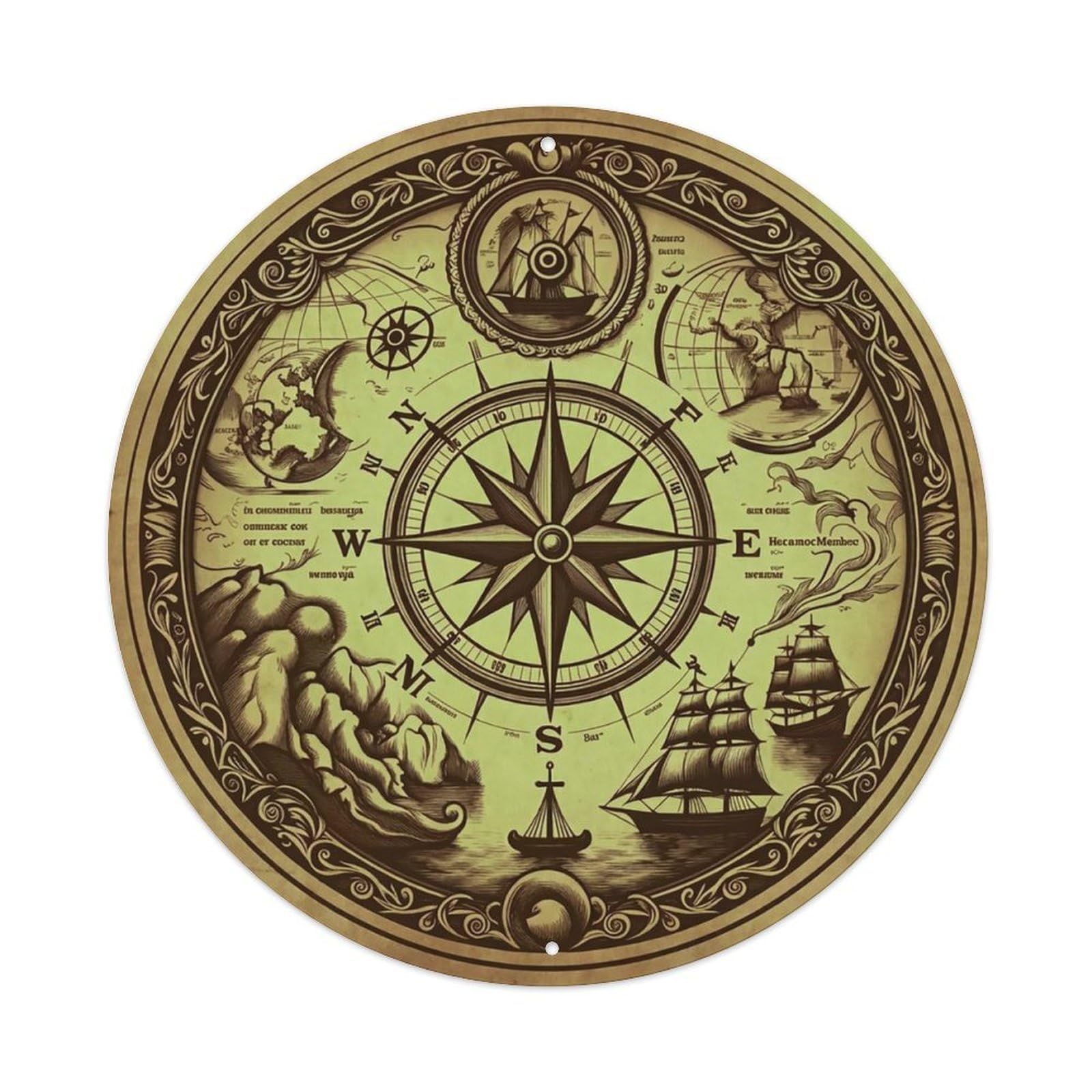 Vintage Nautical Compass World Map Epic Heritage Metal Tin Sign