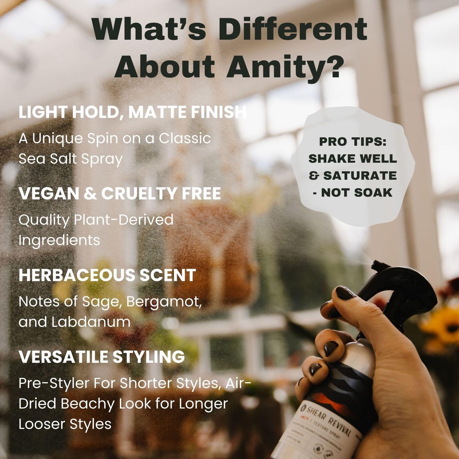 Shear Revival Amity Texture Spray – Lekkie Utrwalenie Spray do Włosów z Solą Morską i Glinką dla Mężczyzn – Matowe Wykończenie, Wegański i Odżywczy Teksturator – 227 g