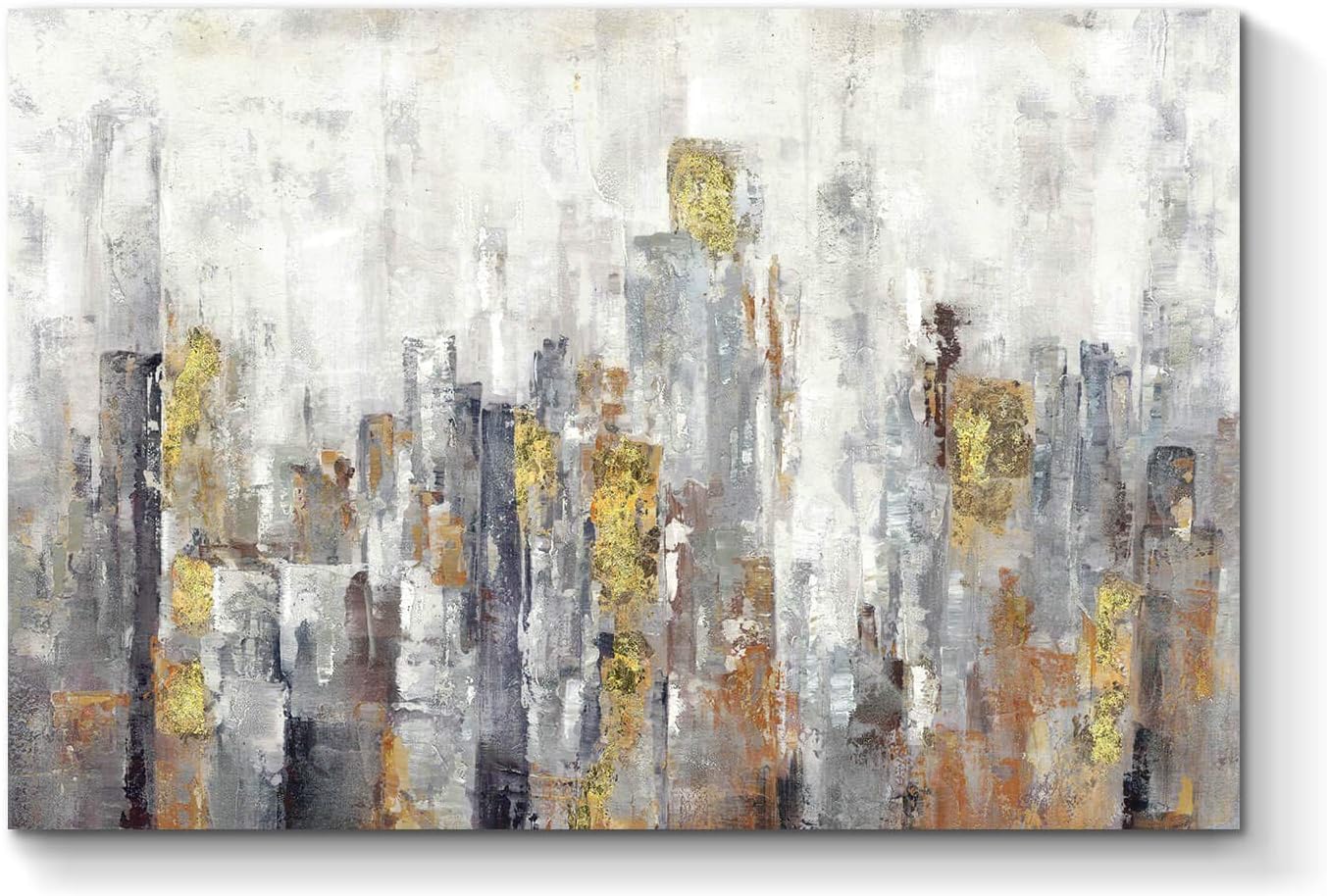 Abstract Cityscape Painting Wall Art: Modern City Picture Tower Buildings Artwork on Canvas for Bedroom (45'' x 30'' x 1 Panel)