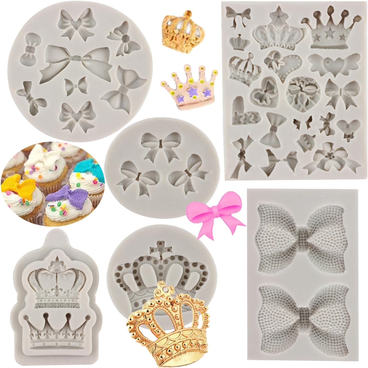 Molde de silicona para fondant, corona de chocolate para cupcakes, decoración de pasteles, dulces, pasta de goma, juego de 4