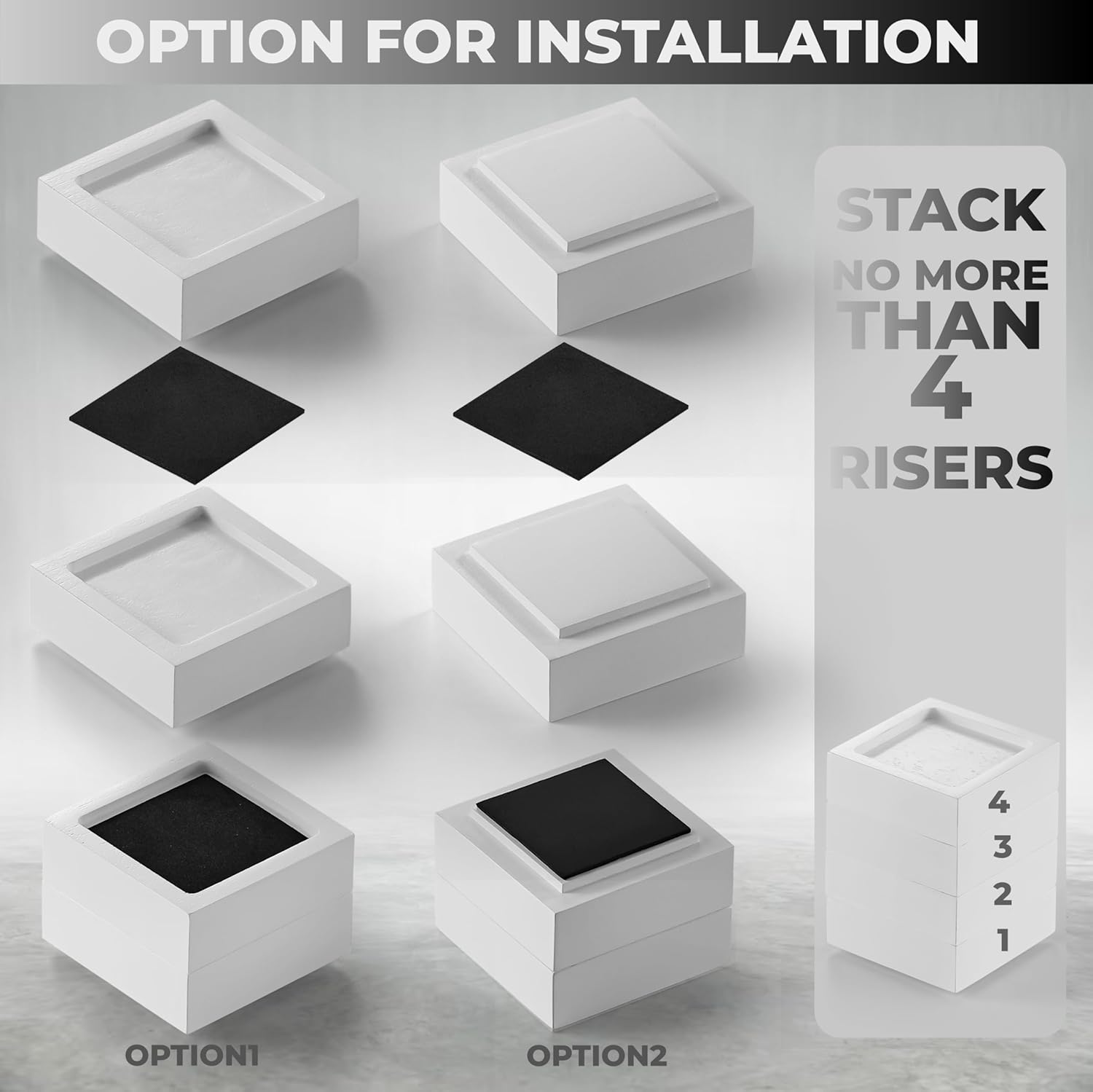 FASONLA Bed Risers (Set of 8) Furniture Risers Lifts Height 1", 2", 3" or 4", Solid Natural Wood Risers, Non-Slip Recessed Hole to Heavy Bed/Furniture (White Color)