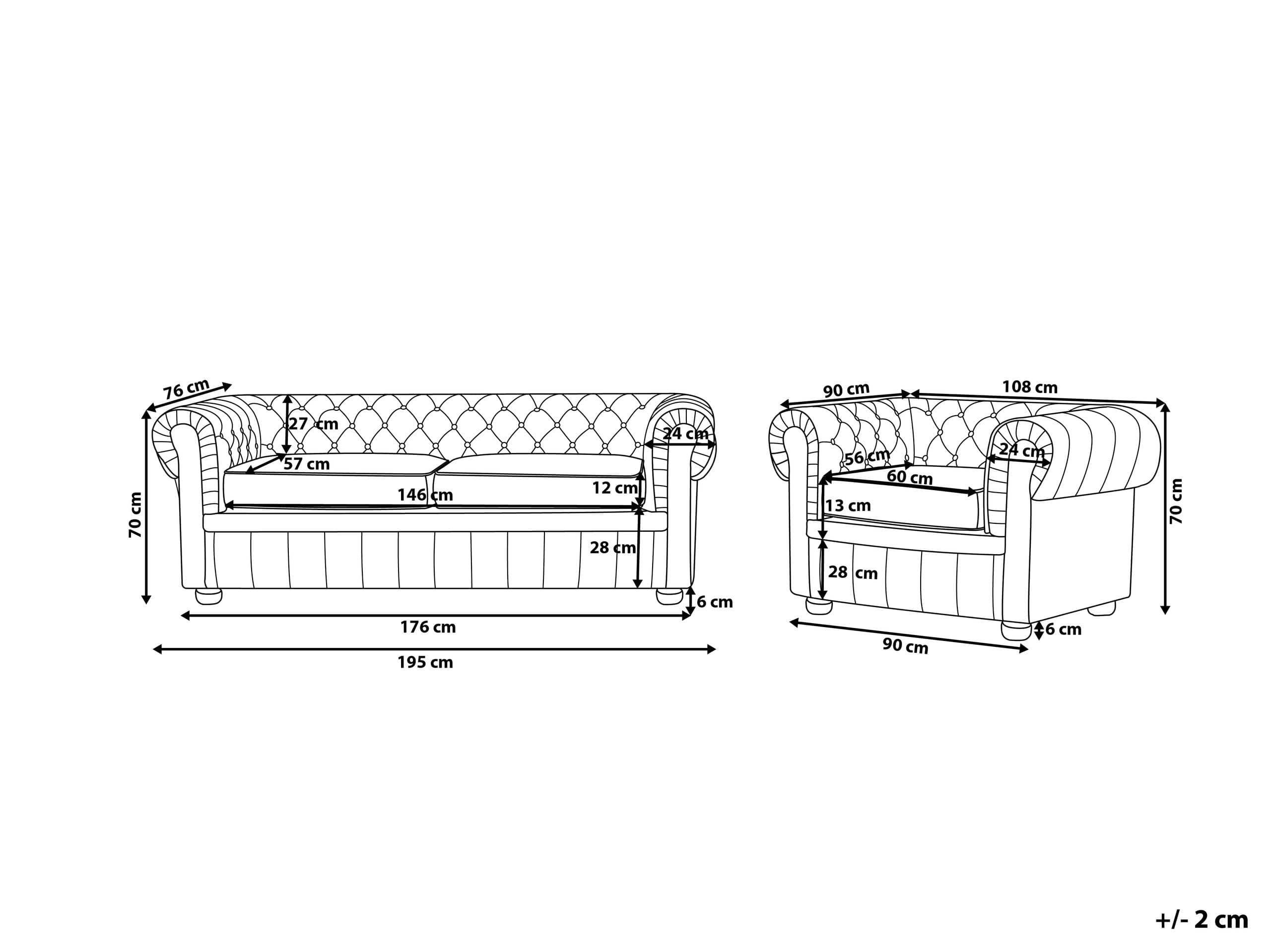 Beliani Klassisches Sofa mit Sessel Echtleder Hellbeige Chesterfield