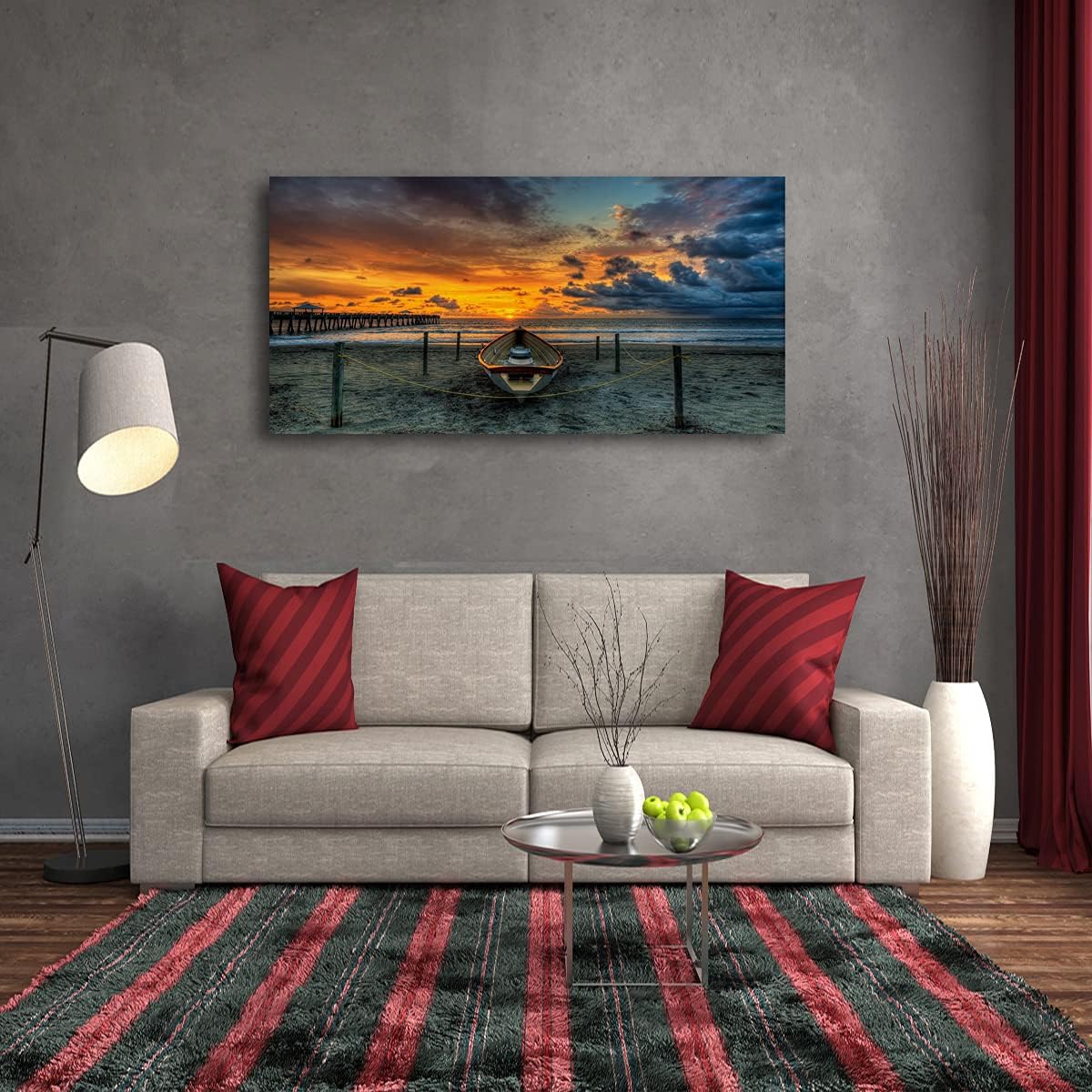 Beach Themed Wall Art Canvas Prints Seascape Poster Bathroom Décor Boat Ocean Sunset Landscape Paintings for Bedroom Dining Room Home Kitchen Decorations Natural Artwork 20x40 Picture Wooden Frames - Image 2