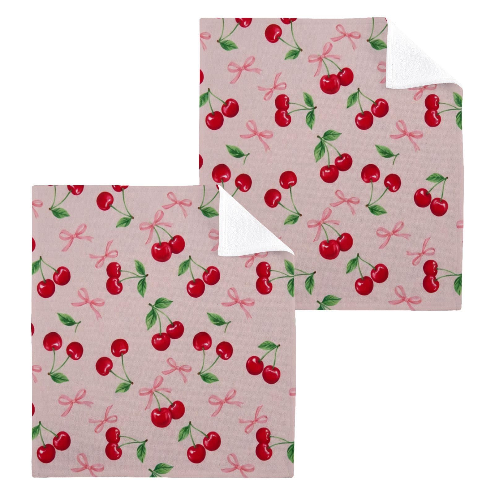 BOESI Watercolor Cherry Bow 12x12in Cotton Washcloth,Face Towel