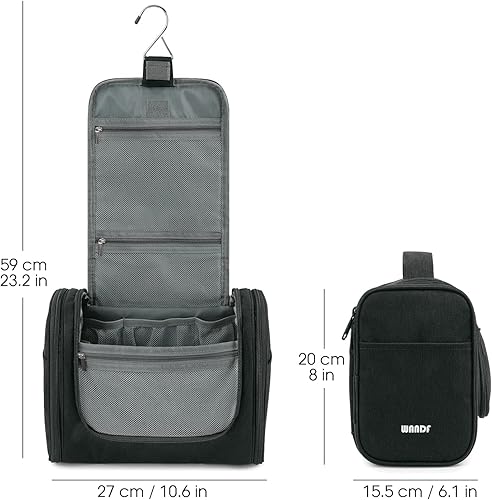 Miniatura 7 de WANDF Neceser colgante grande para viaje, organizador de maquillaje cosmético, resistente al agua, bolsa de baño para mujeres y hombres (negro)