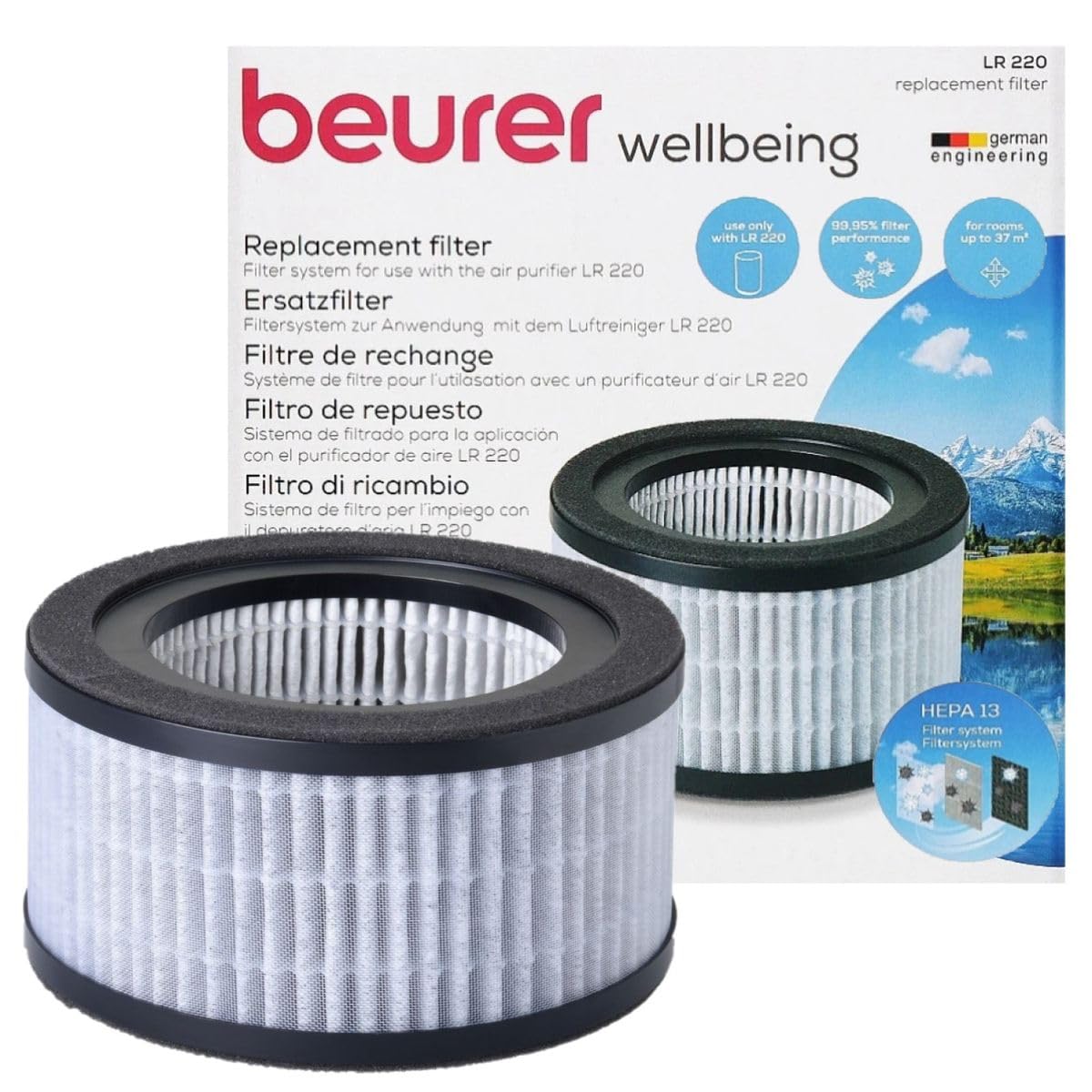 Beurer LR 220 zestaw dokupny filtrów, trójwarstwowy system filtracji, filtr wstępny, filtr HEPA H13, węgiel aktywny, filtr zamienny do oczyszczacza powietrza Beurer LR 220