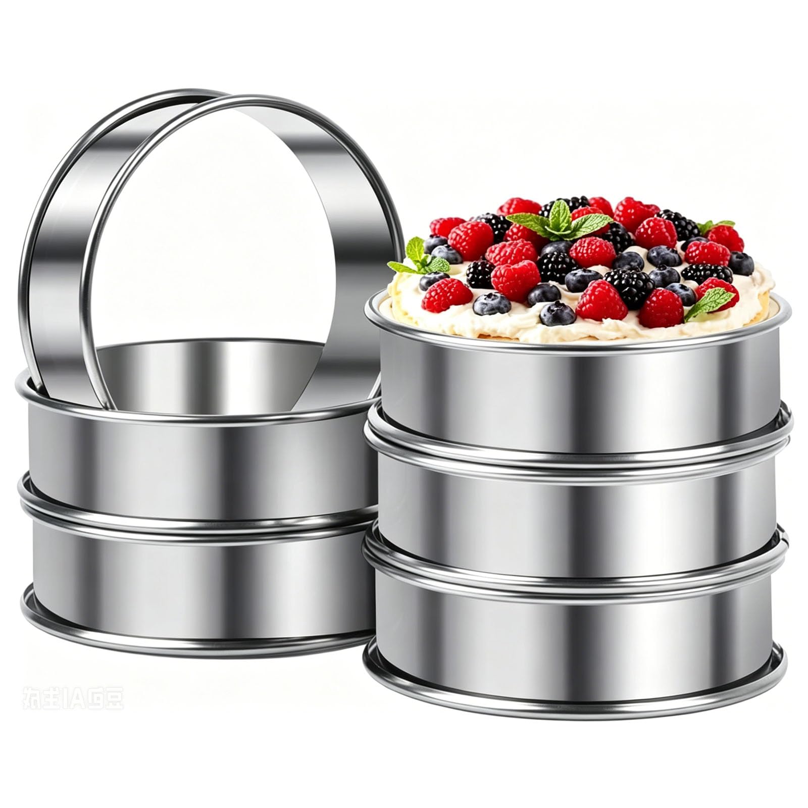 Xiciki 6 Pcs Crumpet Rings 8cm, Non-Stick Stainless Steel Baking Rings & Cookie Rings for Frying Eggs Pancakes Muffins - Easy Clean Cooking Rings for Kitchen ๏ปฟ