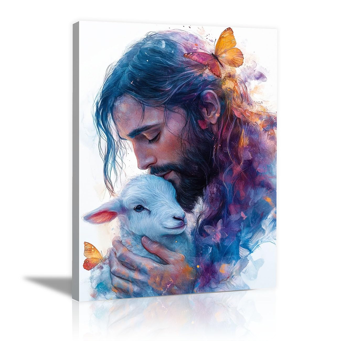 QUSAAOU Christian murals Portrait Jesus Jesus canvas murals Canvas Wall Decor，Suitable for office,living room,bedroom and church decoration(lavender)-70x100cm Unframed