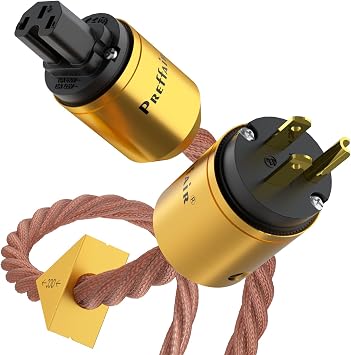 Preffair X461 OCC 5N Copper AC Power Cables 4 x 1.5mm2/15AWG Wires with Gold Plated US-C15 IEC320 Power Connectors for Audiophile Subwoofer, Turntable, AMP, DAC X461P102G, 1.5M/4.9FT