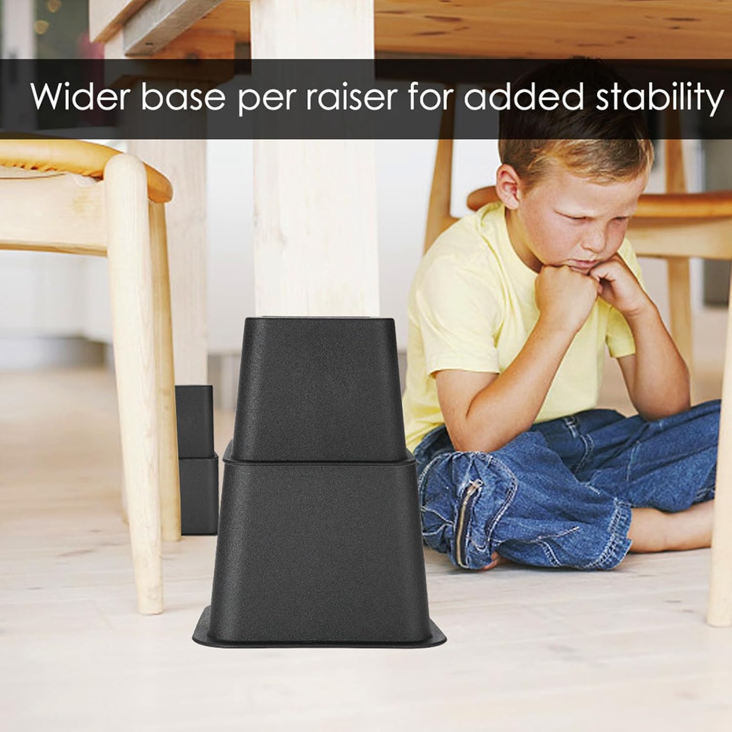 Adjustable Furniture Raisers Set, Bed Chair Sofa Riser Feet Lift Kit with 4 x 5 and 4 x 3 Eco - Friendly PP Risers for Extra Under - Bed Storage and Easier Access (Black)