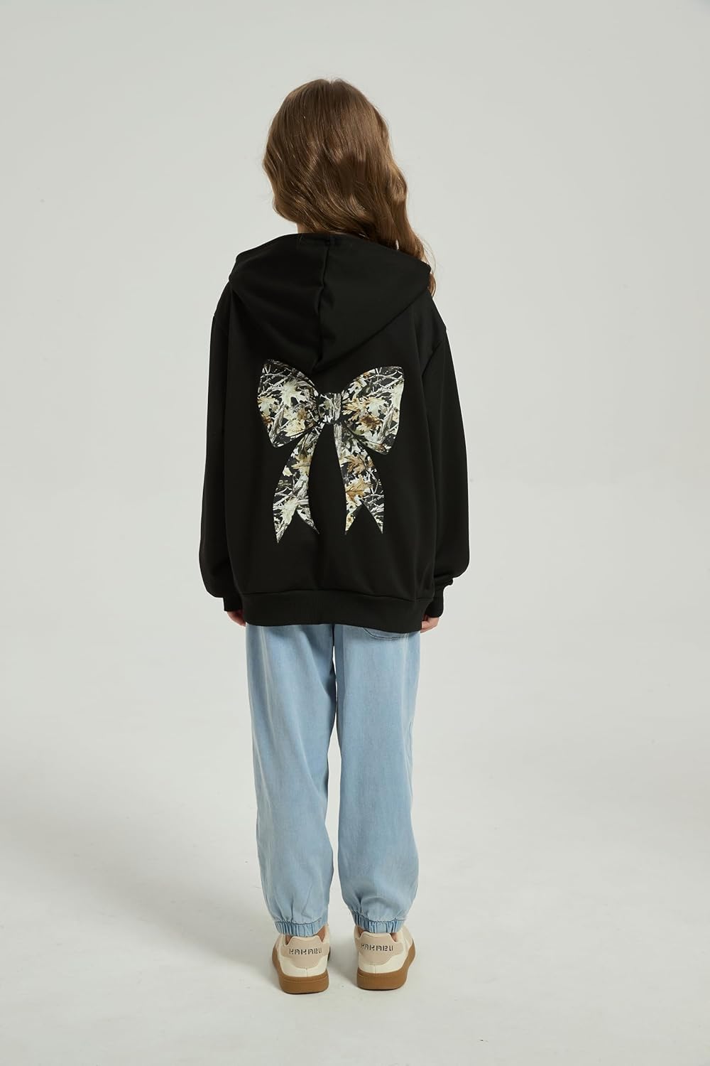 QJQ Girls Bow Letter Graphic Hoodie Lightweight Long Sleeve Hooded Sweatshirt Drop Shoulder Pullover Top Ages 8-12 - Image 4