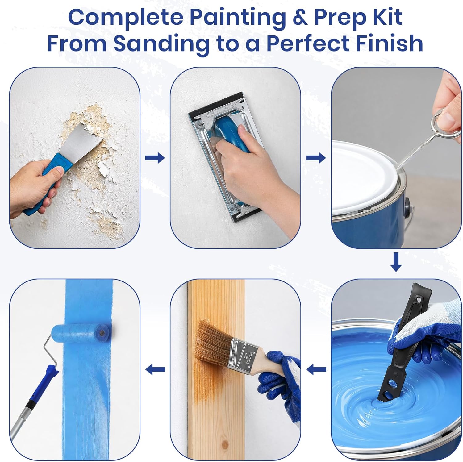 54 PCS Paint Roller Kit with Extension Pole, All-in-One Painting Supplies & Repair Set for Home DIY - Includes 4” & 9” Rollers, Brushes, Hand Sander, Drop Cloth for Walls, Ceilings, Wood Furniture