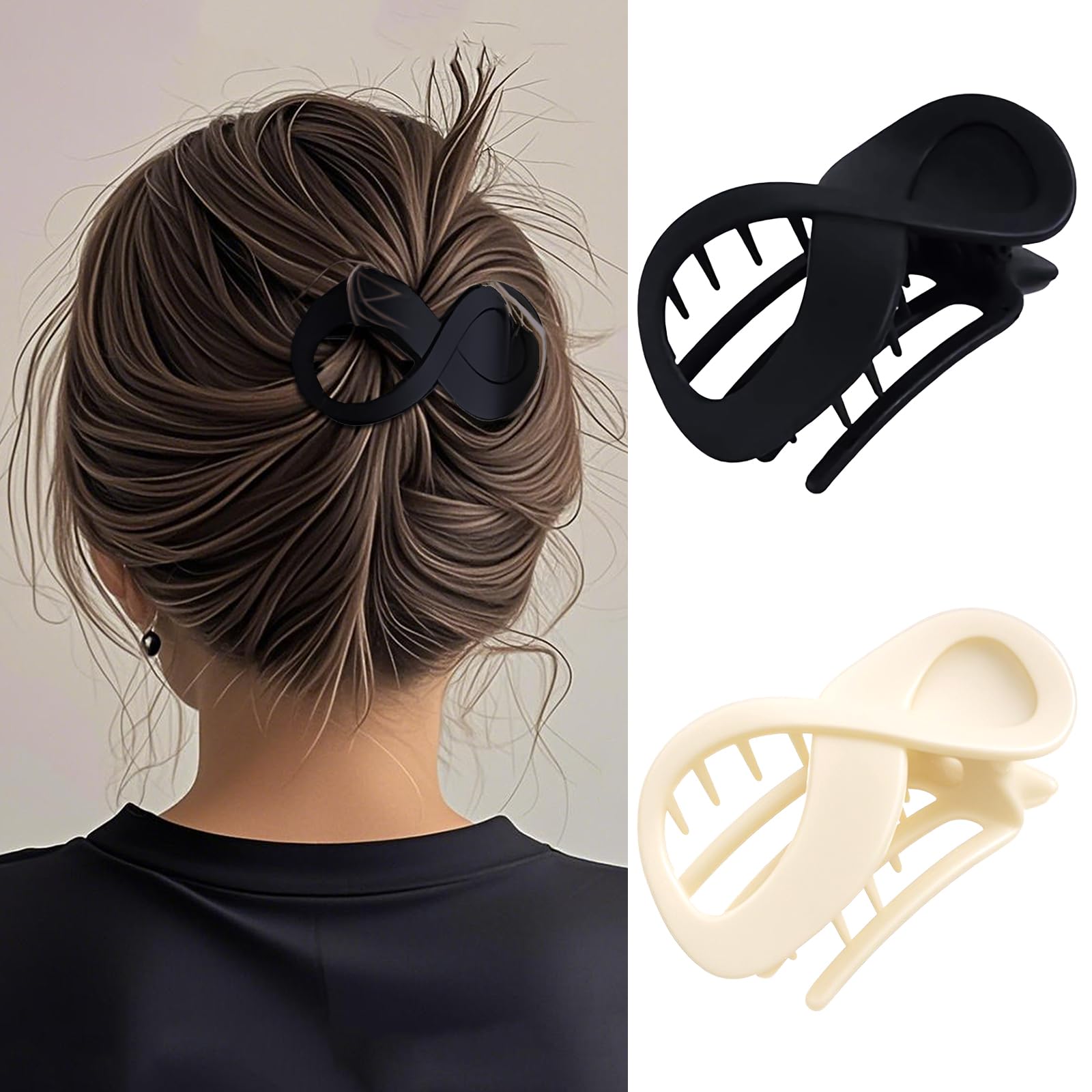 Oneasmot Matte Flat Hair Claws (2-Pack) - Headrest-Friendly Slim Banana Clips for Driving, Office Chairs & Fitness, Windproof French Curved Barrette