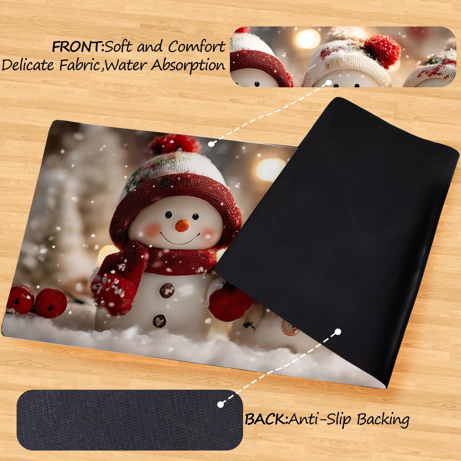 Snowman Family Laundry Room Rug 20x47 Inch – Non-Slip Winter Runner Mat for Laundry Room, Entryway, Christmas Decor