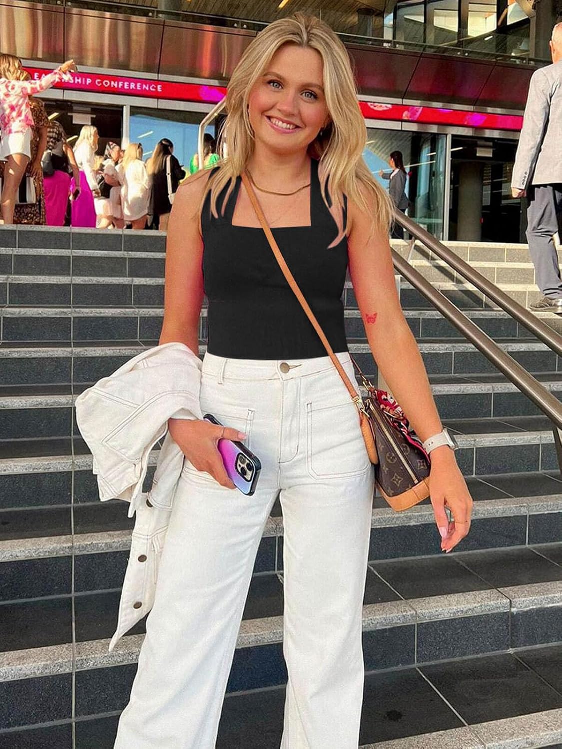 Zwurew Women's Knit Square Neck Tank Tops 2026 Summer Casual Sleeveless Sweater Fitted Shirts Tanks - Image 5