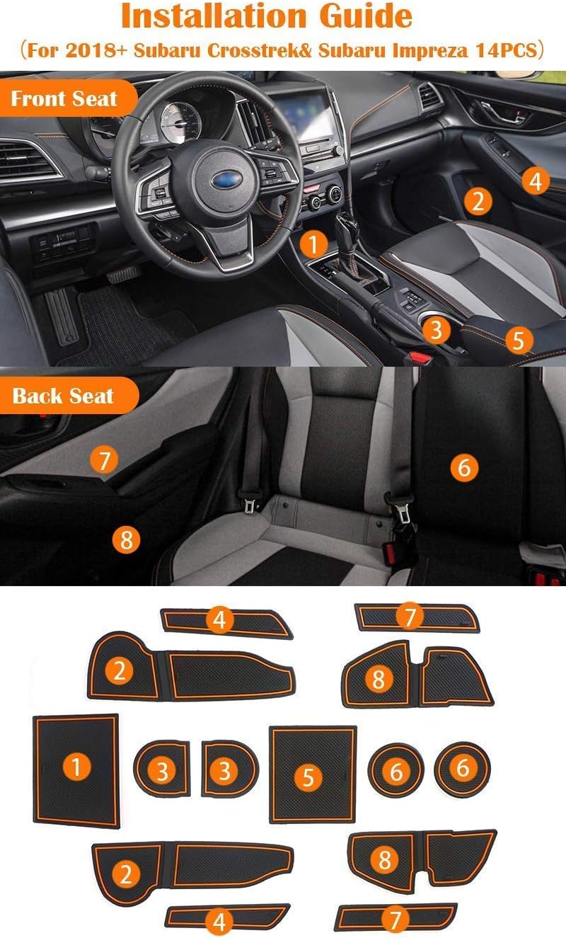 auovo Anti-dust Mats for Subaru Crosstrek and Impreza Accessories 2018-2023 1PCS Dashboard Mat 14PCS for Center Console Cup Holder Coasters Door Slot Liner Mats Pads Car Interior Accessories(Orange)