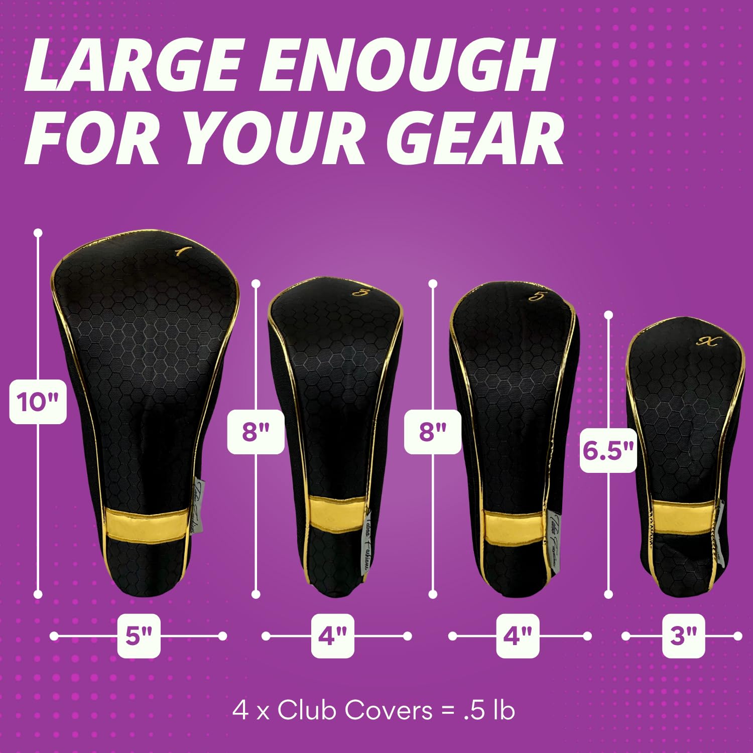 Womens Designer Golf Club Covers 4 Pack - Taboo Fashions Numbered Head Covers for Driver Woods & Hybrid - Weather/Moisture Resistant Protection (Black Prints)