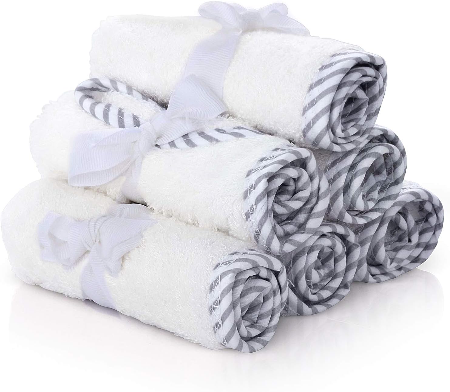 San Francisco Baby 6-Piece Baby Washcloths - 10" x 10" Bamboo Washcloth - Face & Bath Towels for Sensitive Skin - Soft Cloth Wipes for Newborn, Toddler, & Kids - Ideal for Wiping & Washing - White