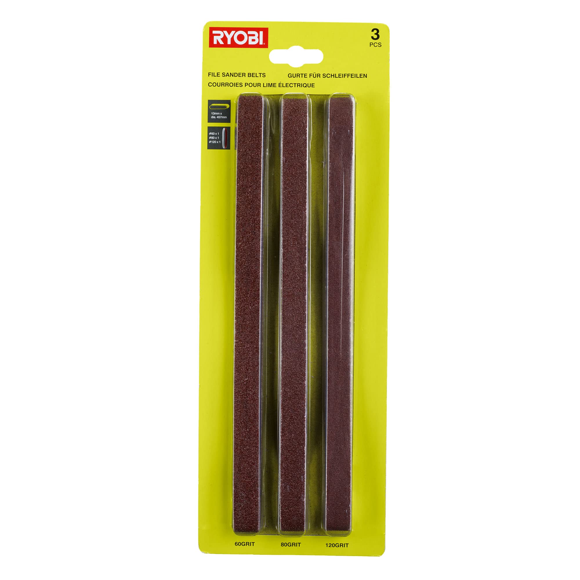 RYOBI - Lime 18V ONE - Vitesse Bande 260-630 m/min, Dim, 13x457mm - pour Poncer Bois, Carreaux, Métaux et Aiguiser - (Batterie et Chargeur non Inclus) - avec 6 Bandes abrasives