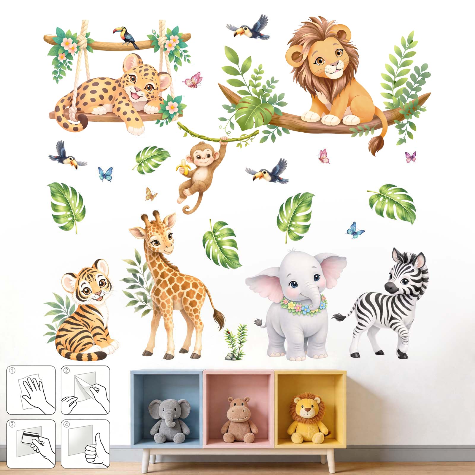 Amimagen Animals Wall Decals for Nursery: 4-Step Peel and Stick Easy to Apply - 100% Kids Safe Certified - Removable 95%+ Residuee-Free Removal - Vinyl Baby Bedroom Kids Room Wall Stickers