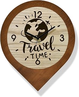 Pin Clock Laser Engraved - Simple & Trendy Decor - Solid Wood Wall Mount Decor - Travel Time - Travel Lover Gift - Couple Holiday Gift Idea