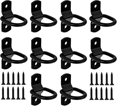 10 Pcs D ring Tie Down Anchors Heavy Duty, 1/4 Inch Trailer Tie Down Anchors, 220bls Lashing Rings, Surface Mount Trailer Tie Down Hooks for Trailer Accessories Load Securing in Truck Camper Cargo
