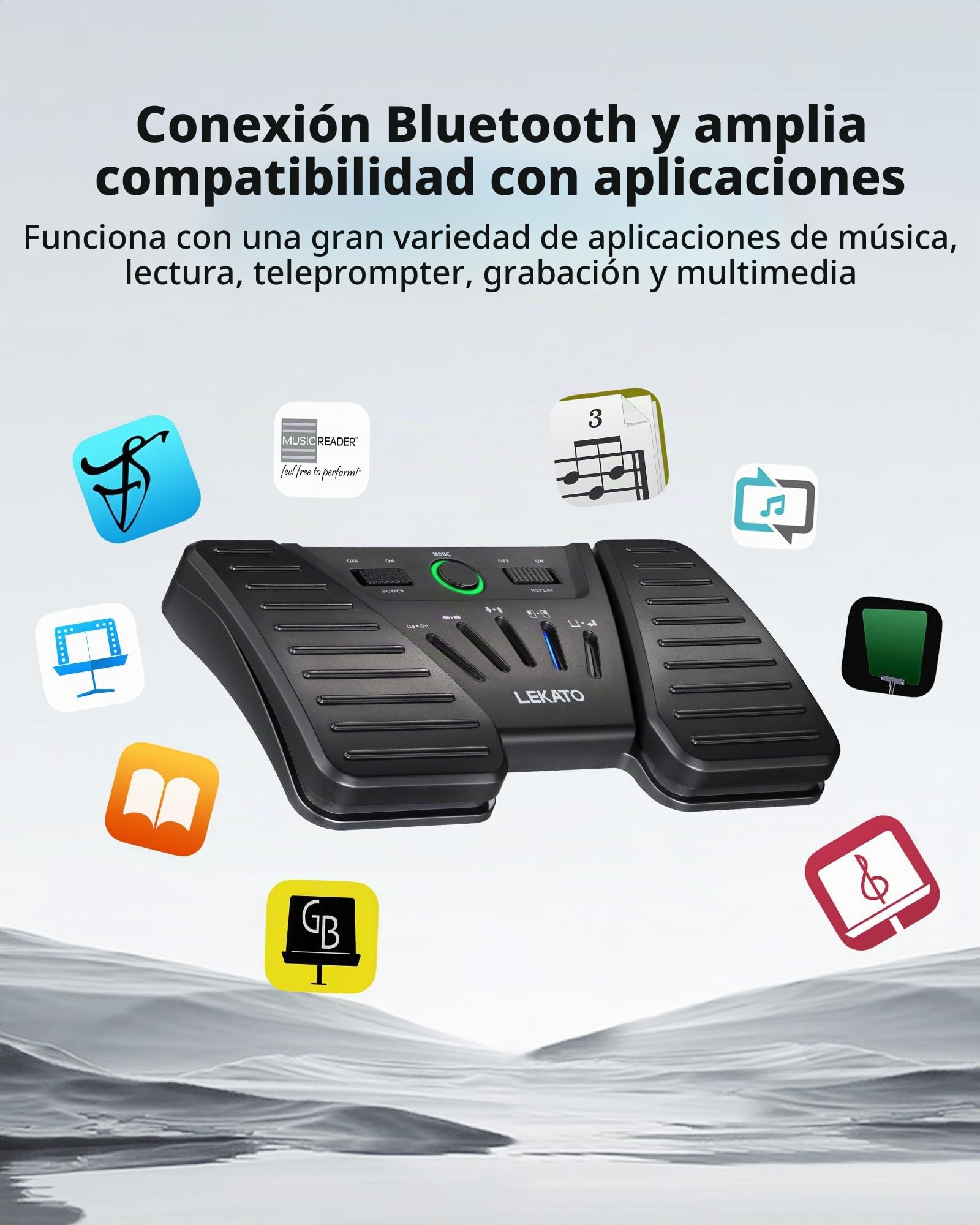 LEKATO Bluetooth Page Turner Pedal, controlador de aplicación de interruptor de pie recargable para teléfono, tabletas, portátil, 5 modos, pedal para tocar instrumentos o indicar